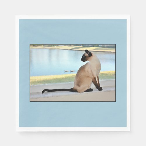 Peaceful Siamese Cat Painting Paper Napkins