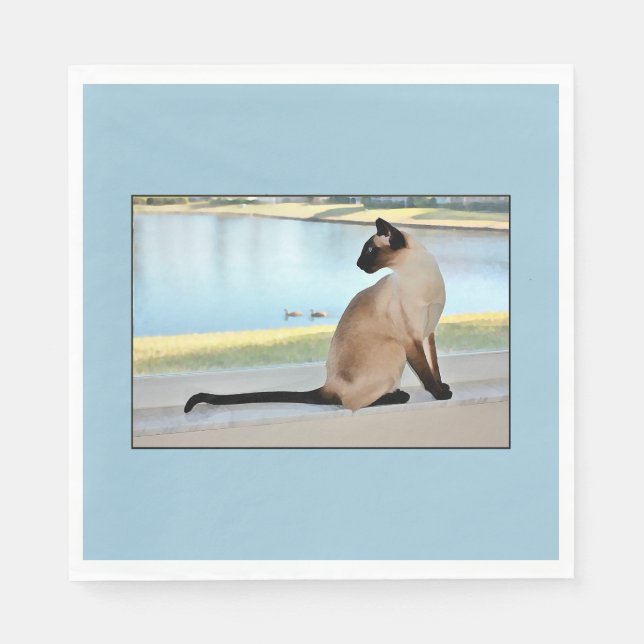 Peaceful Siamese Cat Painting Paper Napkins (Front)