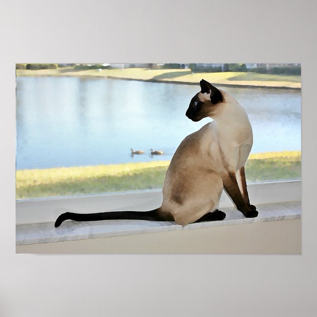 Peaceful Siamese Cat Painting Poster (Front)