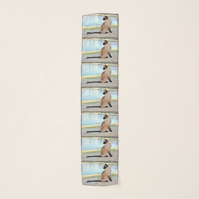 Peaceful Siamese Cat Painting Scarf (Front)