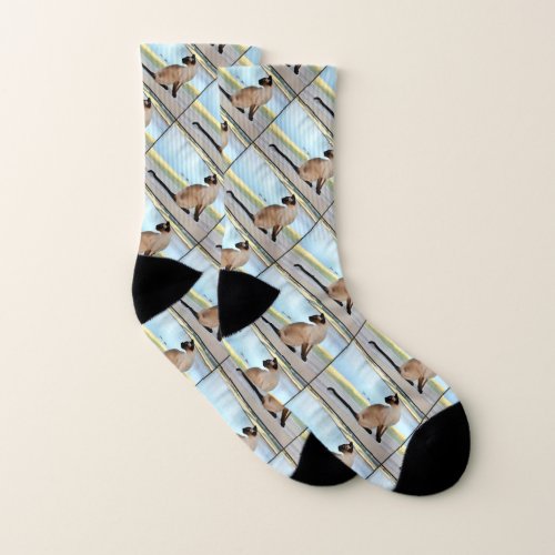 Peaceful Siamese Cat Painting Socks
