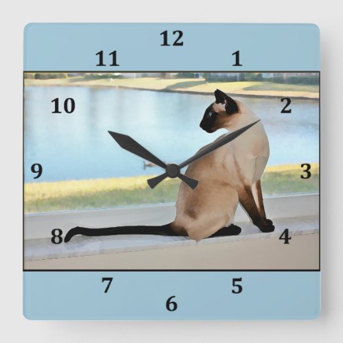 Peaceful Siamese Cat Painting Square Wall Clock