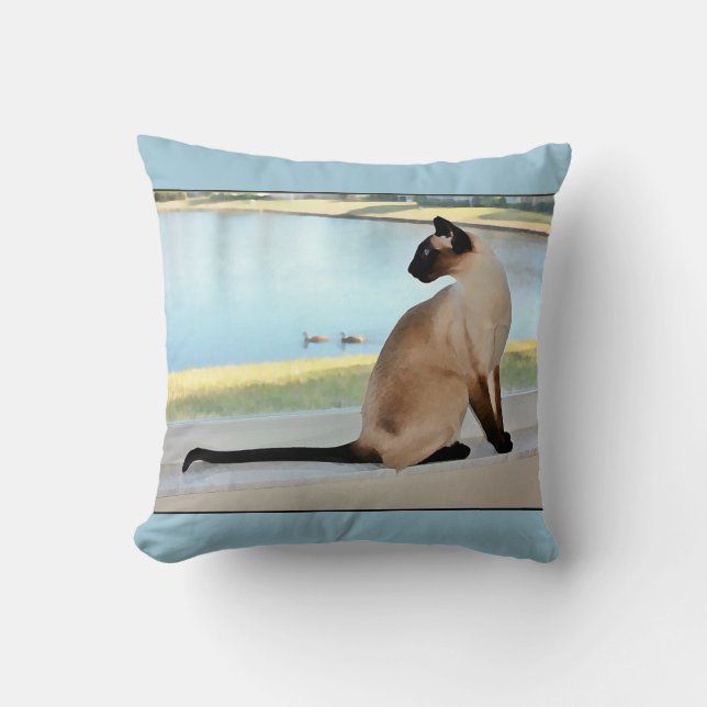 Peaceful Siamese Cat Painting Throw Pillow (Front)