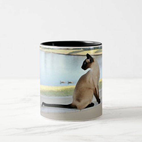 Peaceful Siamese Cat Painting Two_Tone Coffee Mug