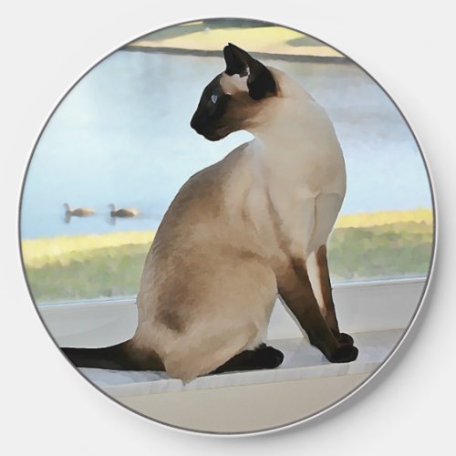 Peaceful Siamese Cat Painting Wireless Charger