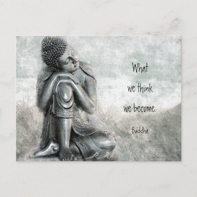 Peaceful Silver Buddha Wisdom Mindfulness Quote Postcard (Front)