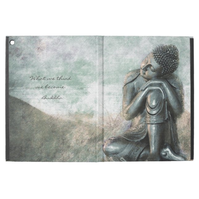 Peaceful silver Buddha with inspirational quote iPad Pro 12.9" Case (Outside)