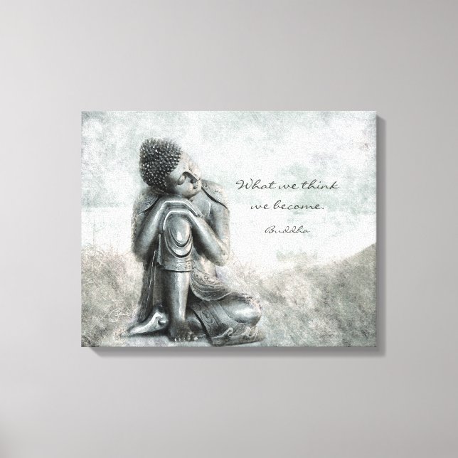 Peaceful Silver Buddha with Wisdom Quote Canvas Print (Front)