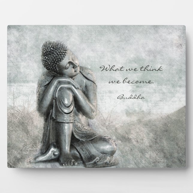 Peaceful Silver Buddha with Wisdom Quote Plaque (Front)
