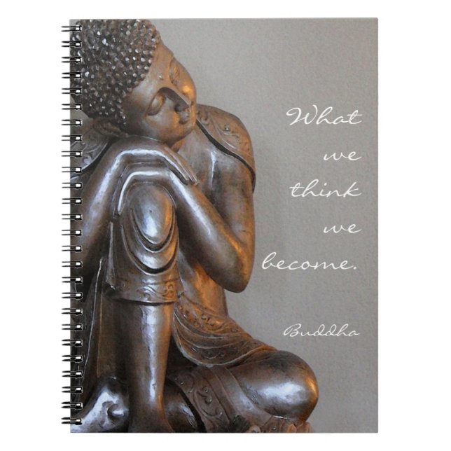 Peaceful silver Buddha with wise quote Notebook (Front)