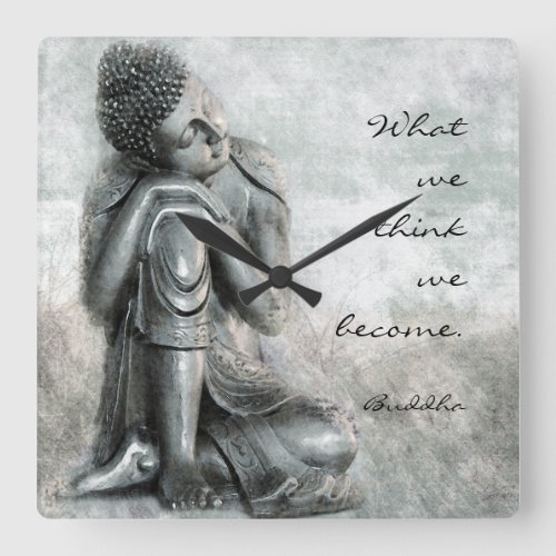 Peaceful Silver Buddha With Wise Quote Square Wall Clock