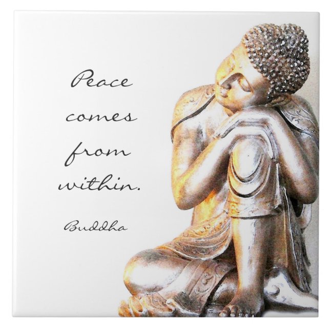 Peaceful silver Buddha with  words of wisdom Tile (Front)