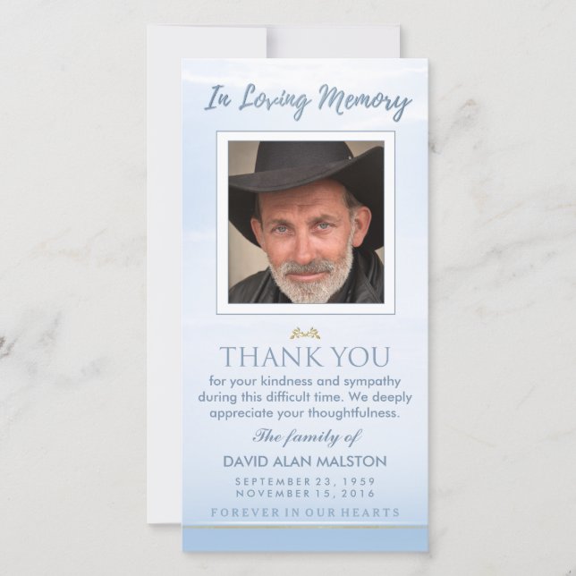 Peaceful Sky Blue In Loving Memory Thank You Card (Front)