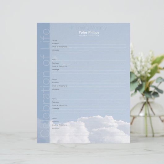 Peaceful Sky Clouds Memorial Book Filler Page (Standing Front)