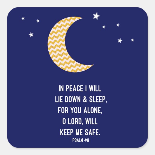 Peaceful Sleep, Moon, Navy Background Verse Square Sticker (Front)