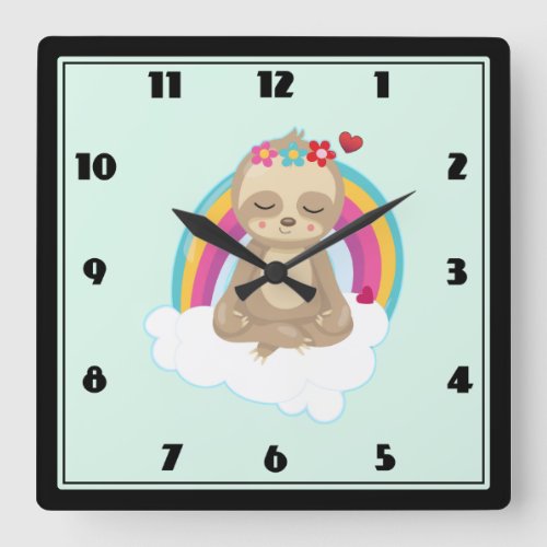 Peaceful Sloth Meditating Quietly on a Cloud Square Wall Clock