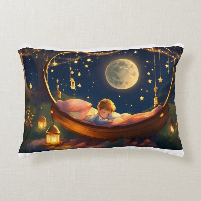 "Peaceful Slumber: A Boy's Nighttime Rest" Accent Pillow (Front)