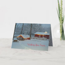 Peaceful Snowy Farm Scene Christmas Card