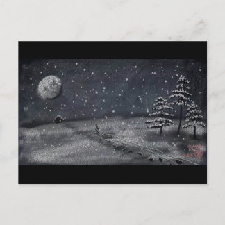 peaceful snowy night chalkboard scene postcard
