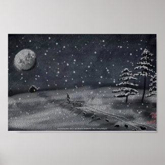 peaceful snowy night chalkboard scene poster