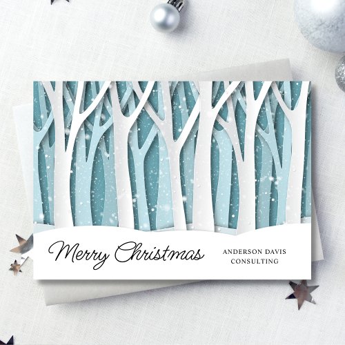 Peaceful Snowy Woods Merry Christmas Business  Holiday Card