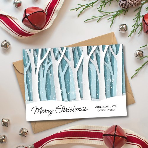 Peaceful Snowy Woods Merry Christmas Business  Holiday Card