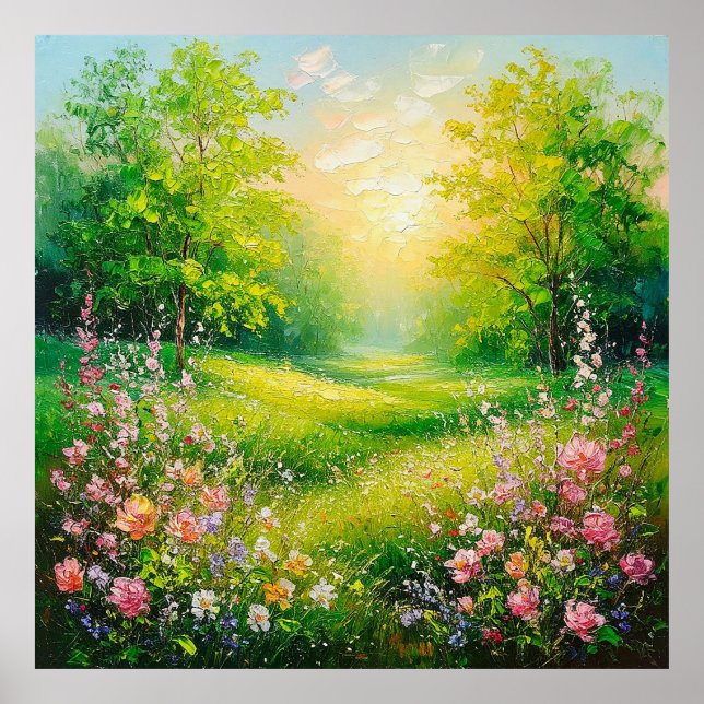 Peaceful Spring Landscape with Lush Greenery Poster (Front)