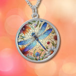Peaceful Stained Glass Blue Dragonfly Botanical Sterling Silver Necklace<br><div class="desc">This beautiful blue dragonfly floral design includes a stained glass effect. The encouraging words "Embrace The Journey" can be changed,  deleted,  or left as is.</div>