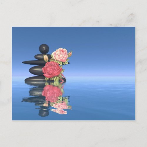 Peaceful stones and flower _ 3D render Postcard