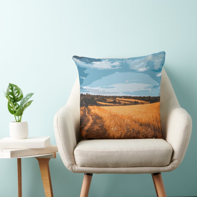 Peaceful Summer Landscape Golden Wheat Throw Pillow (Chair)