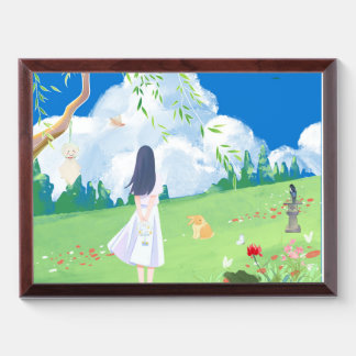 Peaceful Summer Meadow Anime Art - Girl with Teru  Award Plaque