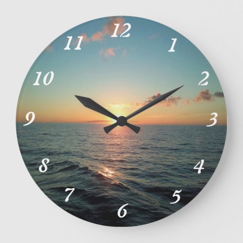 Peaceful Sunrise in The Middle of The Ocean Large Clock