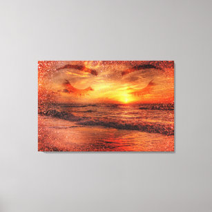 Peaceful Sunset Beach Glitter  Canvas Print
