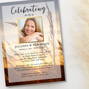 Peaceful Sunset Field Celebration of Life Photo Invitation