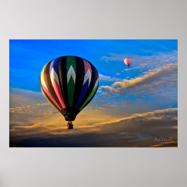 Peaceful Sunset Hot Air Balloons Poster (Front)