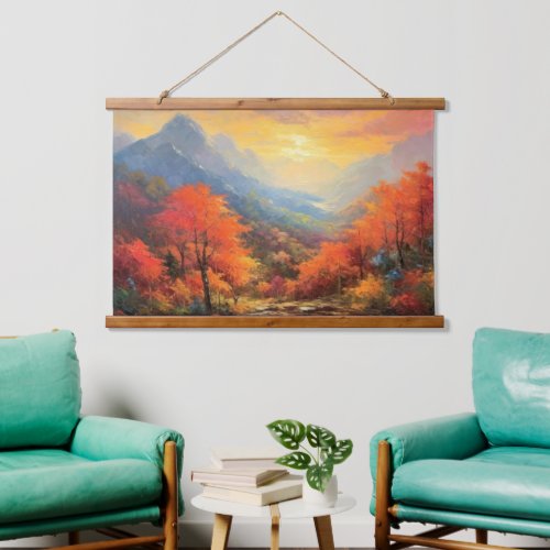 Peaceful Sunset Mountain Fall Japanese Fine Art Hanging Tapestry