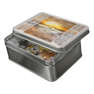 Peaceful sunset seashore seen through window jigsaw puzzle