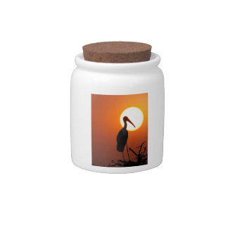 Peaceful Sunset Stork Bird Silhouette Nature Photo Candy Jar