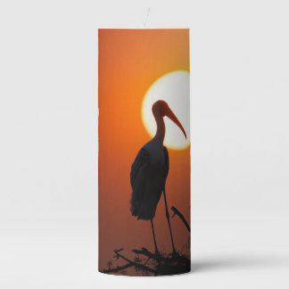 Peaceful Sunset Stork Bird Silhouette Nature Photo Pillar Candle