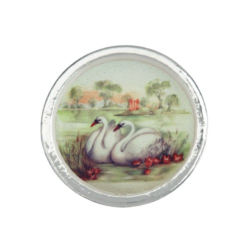 Peaceful Swans in a Lagoon Ring