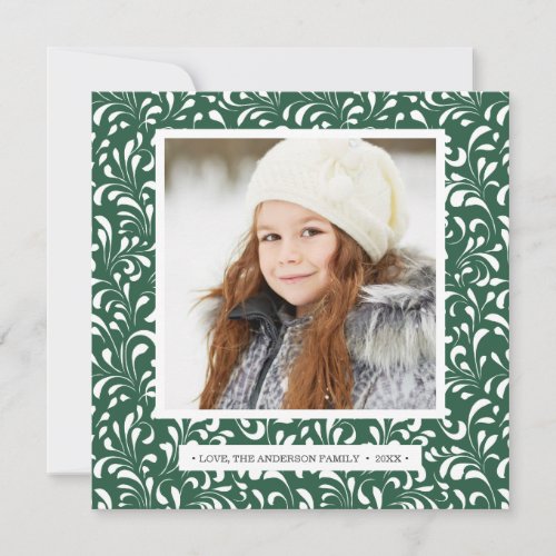 Peaceful Swirls  Green  Two Photo winter Holiday Card