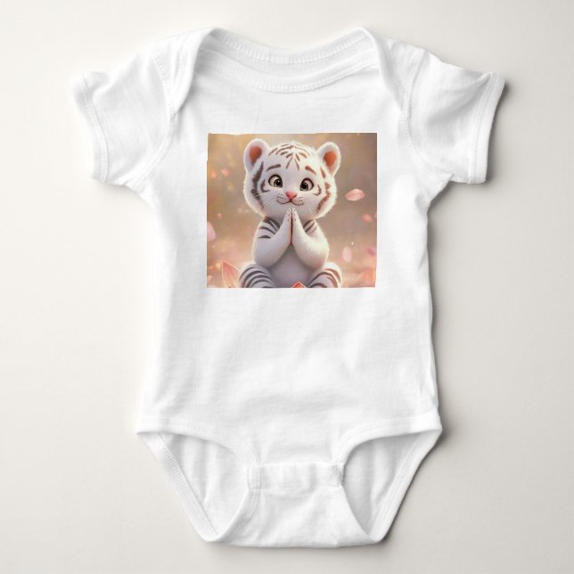 Peaceful Tiger Cub on Lotus - Baby Bodysuit (Front)