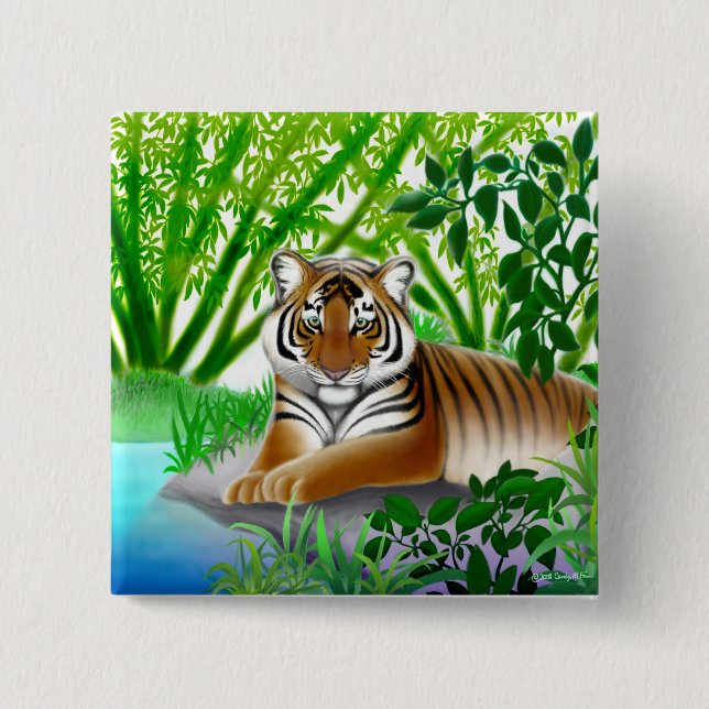 Peaceful Tiger in Bamboo Jungle Pin (Front)