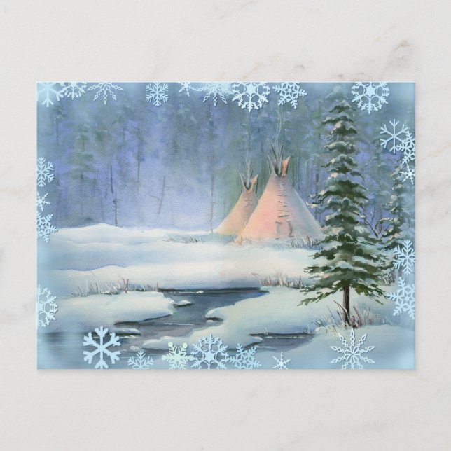 PEACEFUL TIPI & SNOWFLAKES by SHARON SHARPE Postcard (Front)