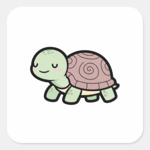 Peaceful Turtle – Cute Kawaii Animal Illustration Square Sticker