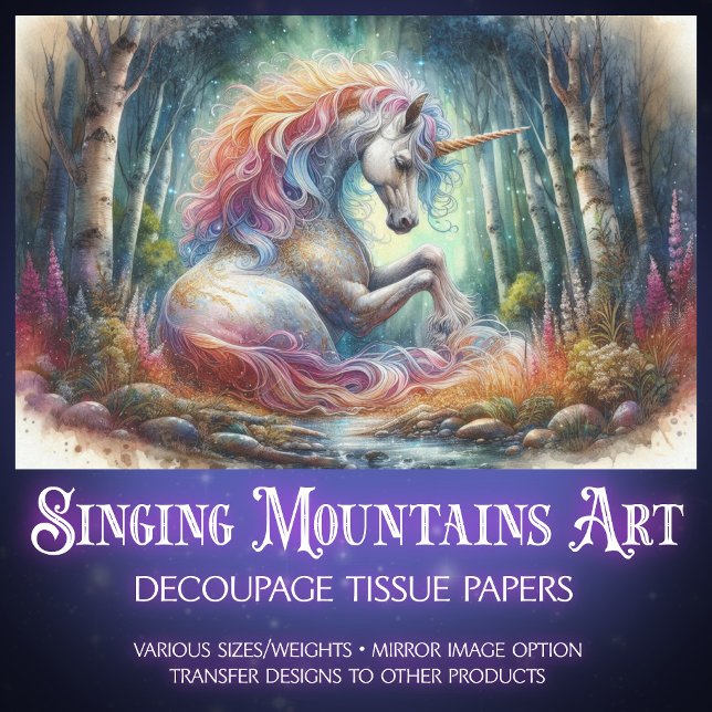 Peaceful Unicorn In Enchanted Forest Decoupage  Tissue Paper (Creator Uploaded)