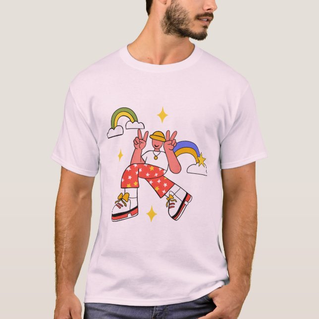 Peaceful Vibes Retro Graphic T-Shirt – Rainbow & S (Front)