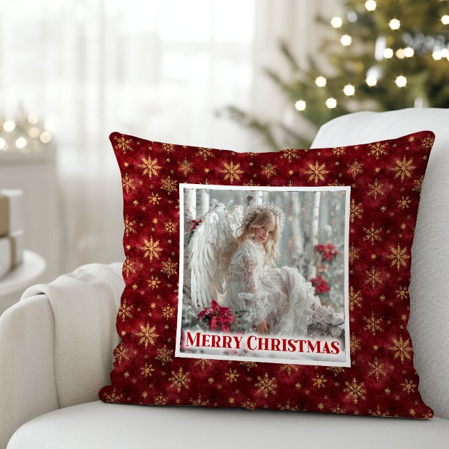 Peaceful Victorian Angel Red and Gold Christmas  Throw Pillow (Peaceful Victorian Angel Red and Gold Christmas Pillow)
