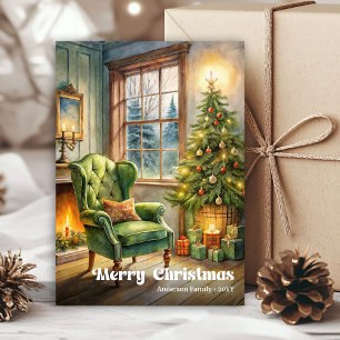 Peaceful watercolor Christmas scene in soft hues Holiday Card