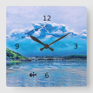 Peaceful Watercolor Japanese Art Design   Square Wall Clock